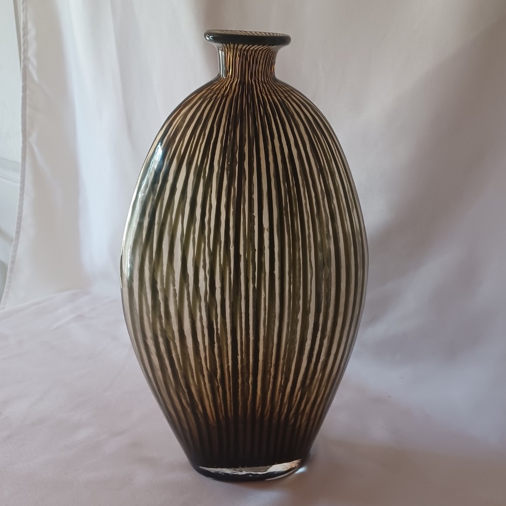Z Gallerie Green Brown Vetro A Fili Bottle Style Murano Inspired Art Glass Vase